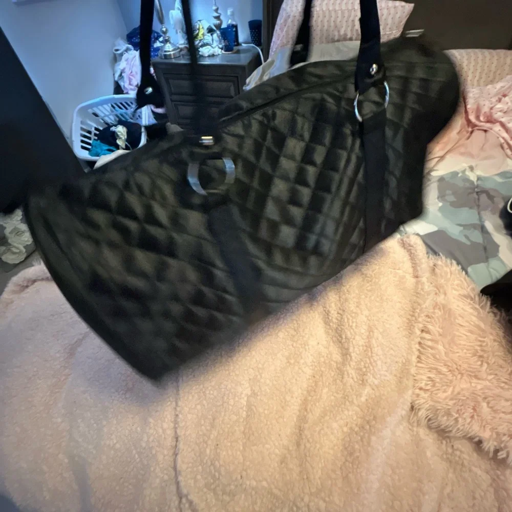 DSW black satin duffel bag. - Picture 11 of 16